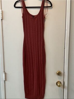 Windsor Sleeveless Cable-Knit Maxi Dress in Brick Red